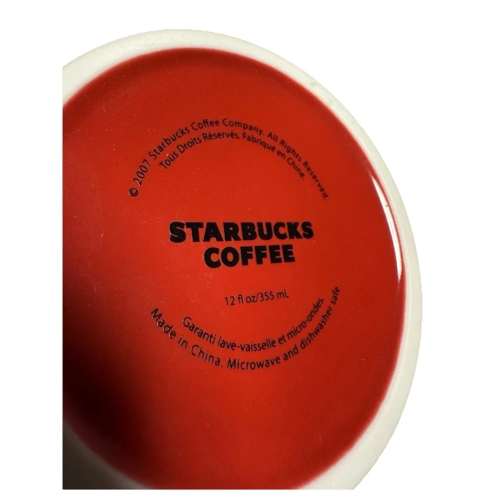 Starbucks Coffee Mug 2007 Red Floral Butterfly Cup‎ 12 oz Ceramic New